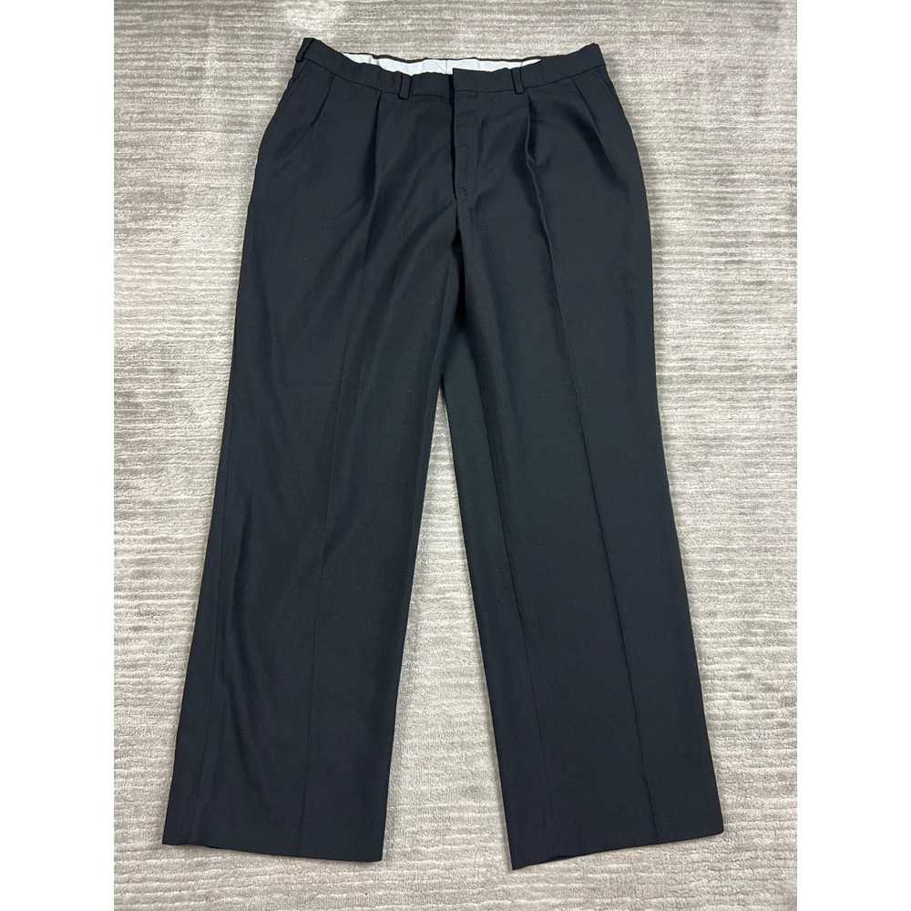 Towncraft Dress Pants Mens 36x29 Navy Blue Pleated Front Worsted Wool Blend USA